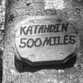 A sign that says "Katahdin 500 Miles"